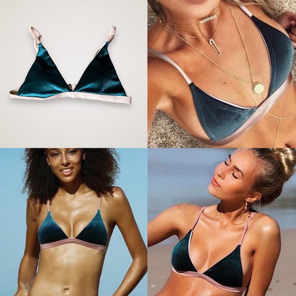 Velvet Triangle Bikini Top and Bottom Large teal emerald green matching set - Picture 14 of 17